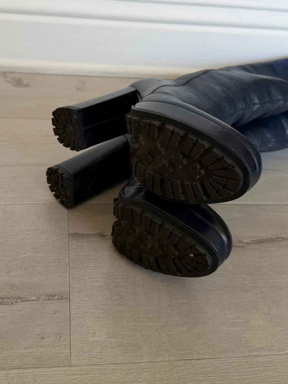 Classic Black Knee-High Leather Boots - Women's Tall Platform Heel